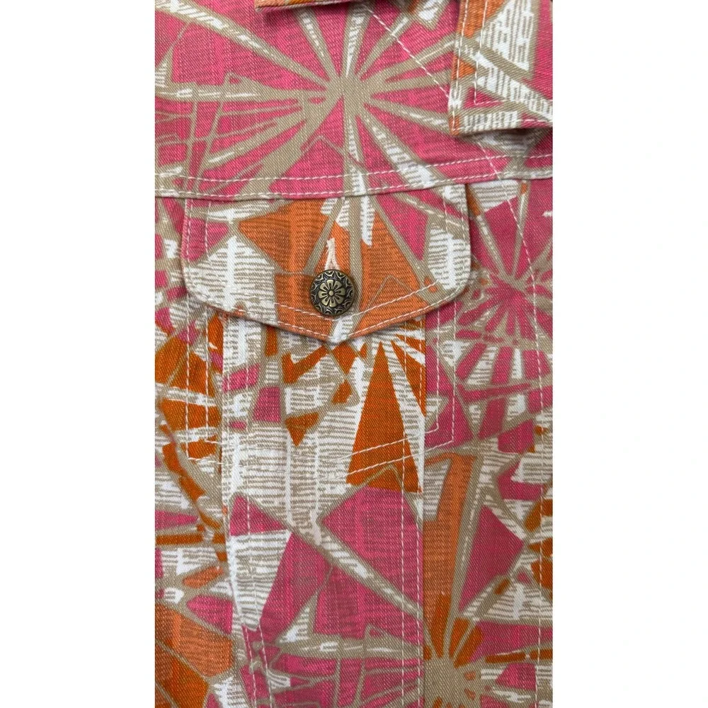 Hearts of Palm Womens Orange Pink‎ Geometric Sunburst Button Up Jacket Size 8